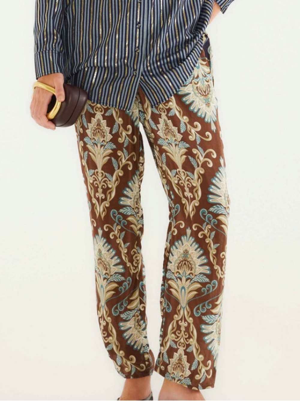 FARM Rio Brown Shorts with Teal & Cream Damask Print